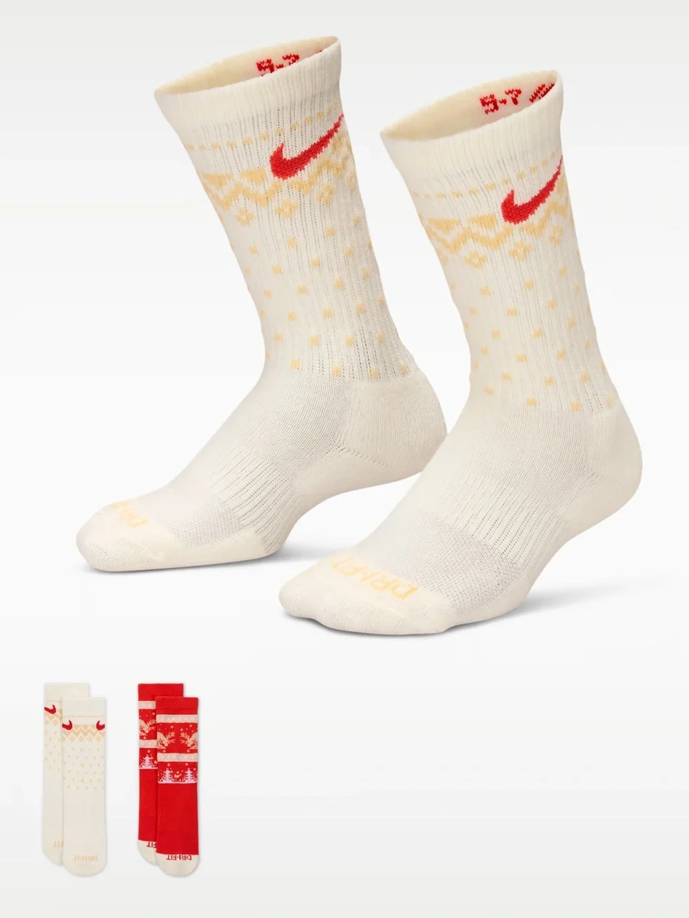 NWT NIKE Kids' Dri-FIT Fairisle Crew Socks (2 Pairs) Size 10C - 3Y